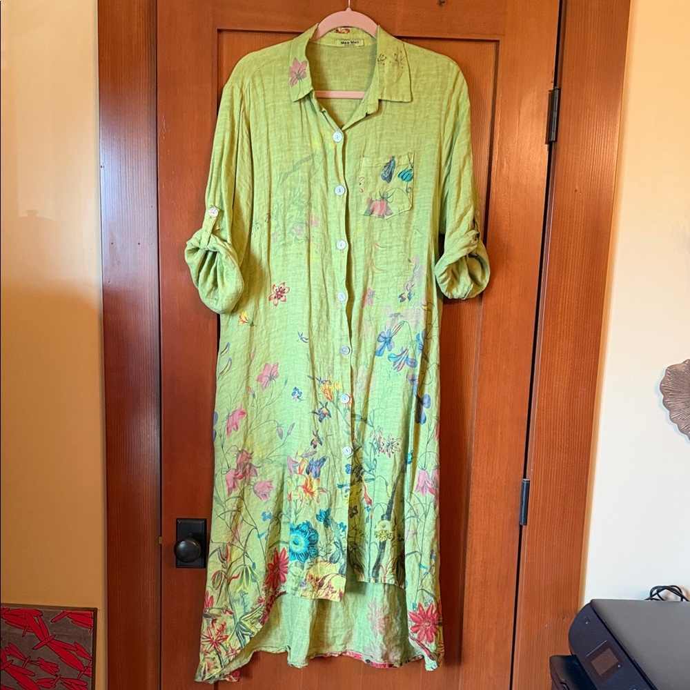 Meo Meli Floral Green Button-Up Dress